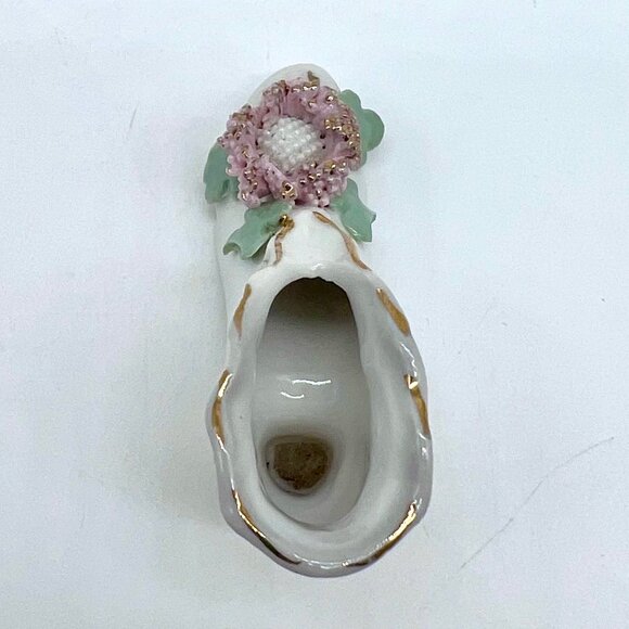 Vintage Made In Japan Porcelain Shoe Figurine Floral Gold Trim - Picture 6 of 9